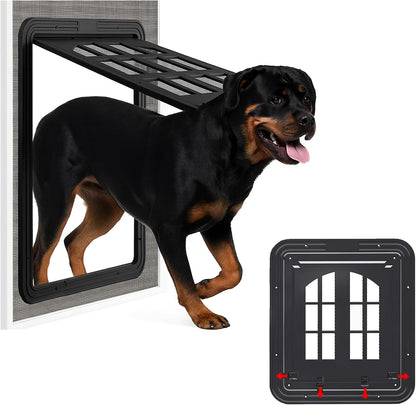 Large Pet Screen Door, 13 x 17 inches, Magnetic Self-Closing Dog Cat Door with 4-Way Entry, Black (Large)
