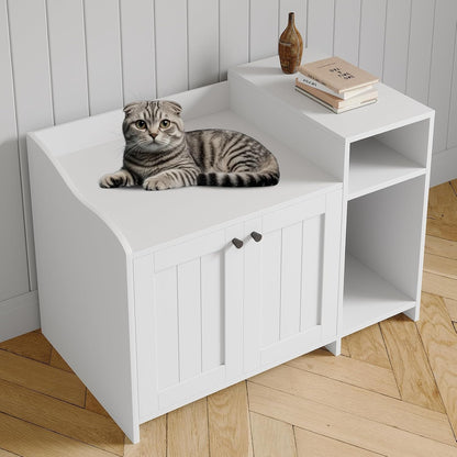GAOMON Cat Litter Box Enclosure with Storage Shelf, Furniture-Style Hidden Litter Cabinet Dual-Door, Multi-Functional End Table for Home Use, Compatible with Most Standard Litter Boxes