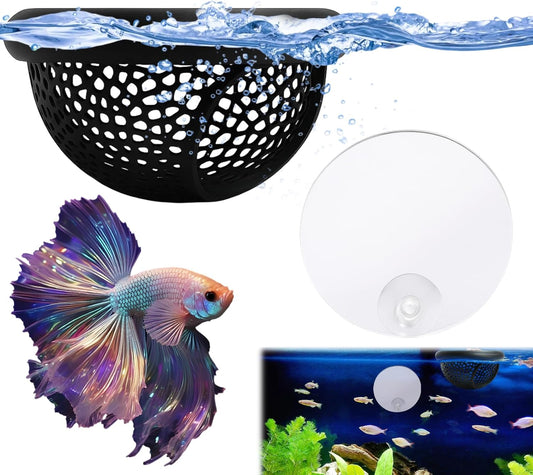 Betta Hammock, Floating Betta Hide, Fish Tank Cave for Betta Fish, Aquarium Decor, 2-Piece Set with 5 cm Training Mirror
