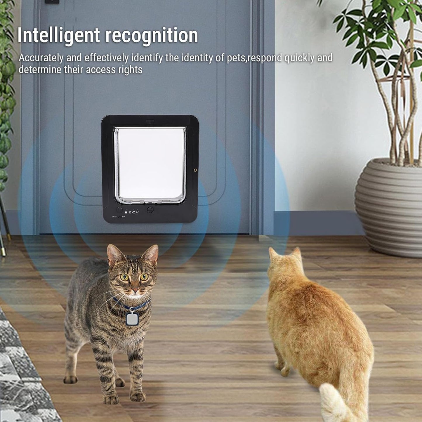 Smart Cat Door for Interior & Exterior, Smart Automatic Sensor Cat Flap Pet Door Collar Activated Kitten Entry with Remote Control