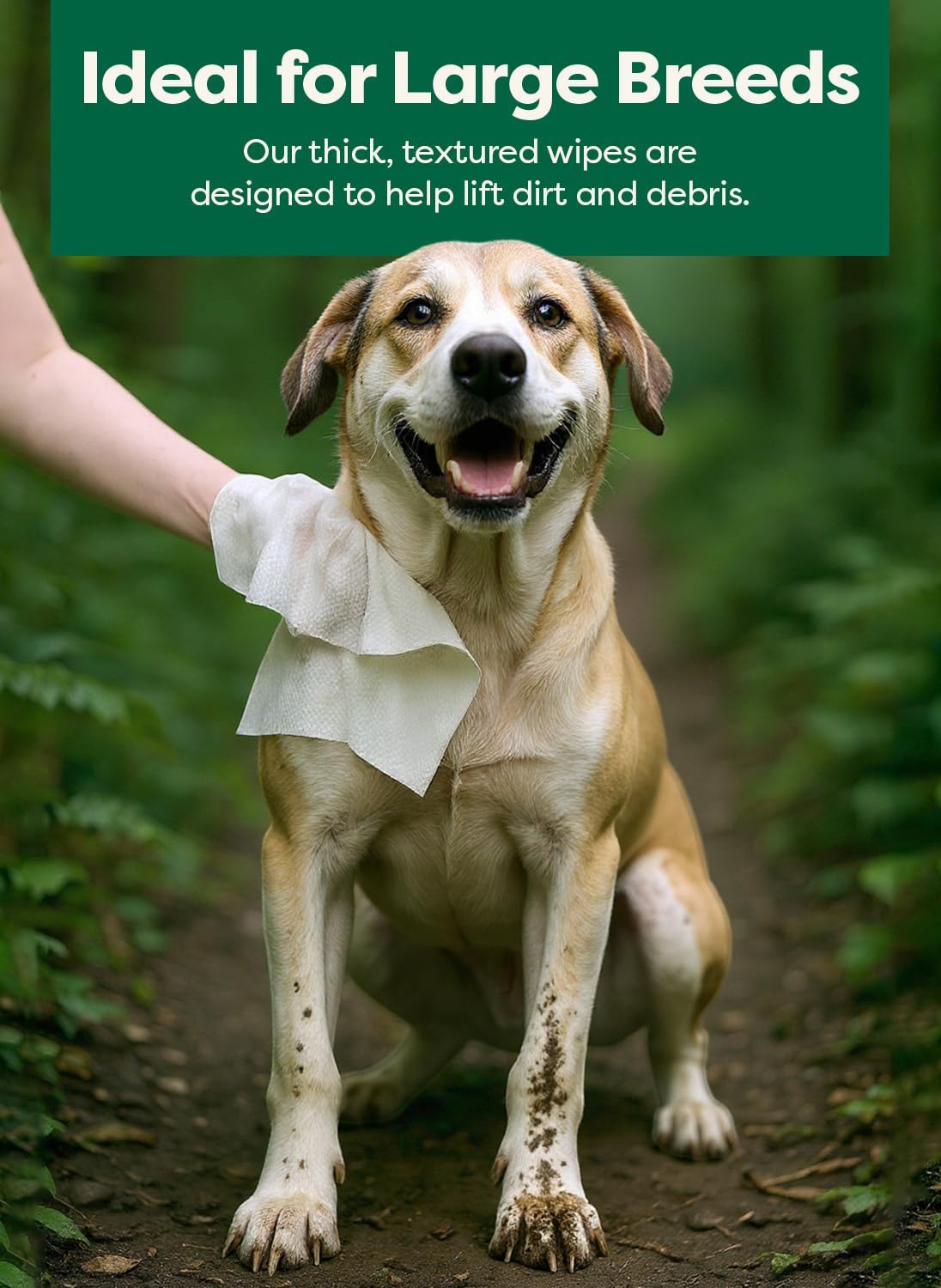 Earth Rated XL Pet Wipes for Dogs & Cats, 3-in-1 Unscented Hypoallergenic Cleaning, Deodorizing and Hydrating Extra Large Grooming for Body, Paws and Butt, Unscented, 60 Count