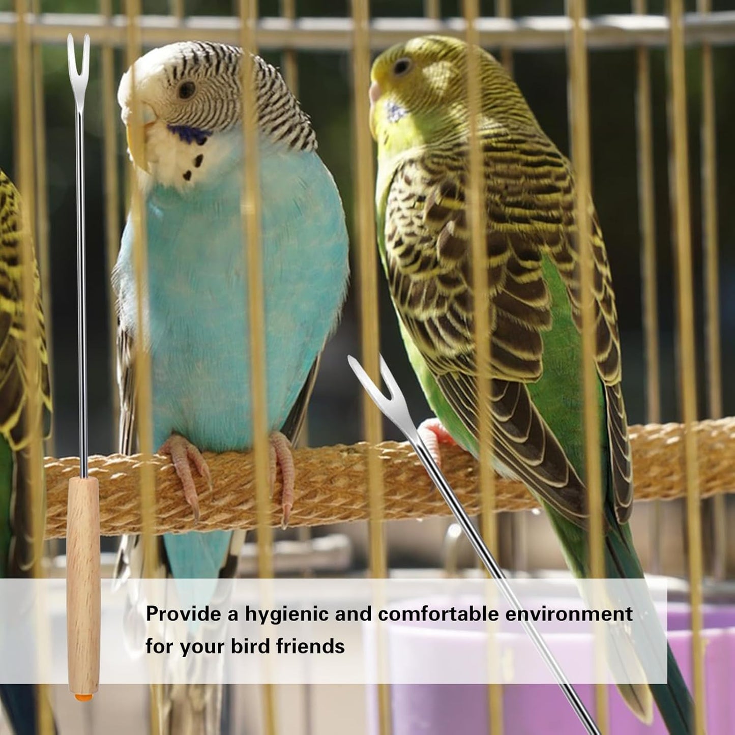 7-Piece Set Bird Cage Cleaner,Small Animal cage Cleaning Tool Wooden and Stainless Steel Cleaning Brush Long Handle Cleaning Brush Spatula Bird Cleaning Bird Drops Multipurpose Cleaning(B)