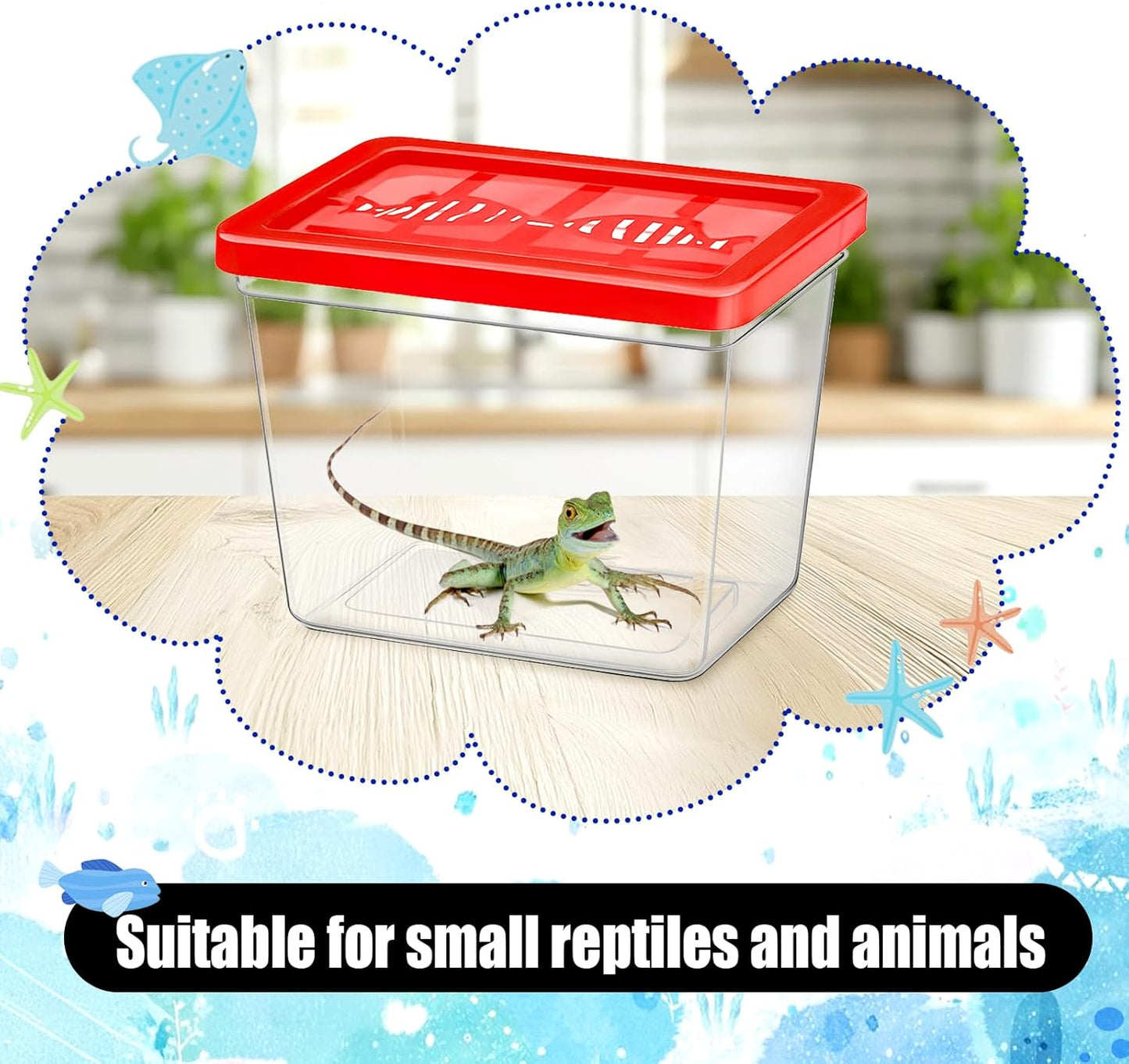 30 Pack 12 oz Plastic Fish Bowls with Lids Plastic Reptile Terrariums Carrier Cage Hatching Container Rectangle Gold Fish Bowls Transparent Turtle Aquarium for Adults Centerpieces Party Decoration