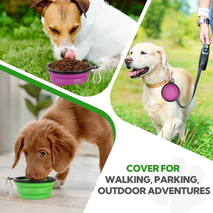 Collapsible Dog Bowl 2 Pack, Dog Water Bowls for Travels, Portable Foldable Pet Bowls Feeding Watering Dish for Parking Walking Camping with 2 Carabiners Clip (12oz, Small, Green+Purple)