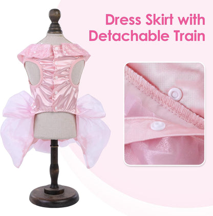 ASENKU Dog Dress, Dog Wedding Dress Skirt with Detachable Hemline, Princess Lace Puppy Christmas Birthday Party Outfit Formal Costume with Sequins Bow for Medium Large Dogs (Pink, Large)