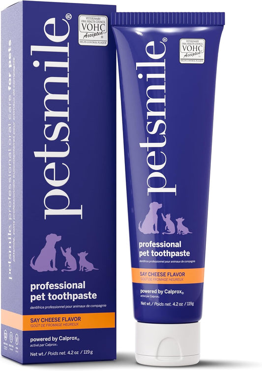 Petsmile Professional Pet Toothpaste for Cats & Dogs - Only VOHC Accepted Toothpaste - Clinically Proven to Control Plaque & Tartar Calprox Formula (Say Cheese, 4.2 Oz)