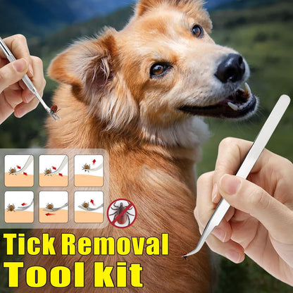 Tick Remover Tool Kit, Stainless Steel Tick Tweezers + Remover Tick Key, 4 Pack Quick & Safe Tick Twister Removal Tools for Dogs Cats Humans