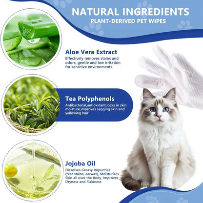 HONGYEE【4 Packs/24 Sheets Pet Thick Glove Wipes, Disposable Pet Cleaning Wipes, Odorless and Fragrance-Free, Suitable for Daily Care, Cleaning, and Grooming of Dogs and Cats