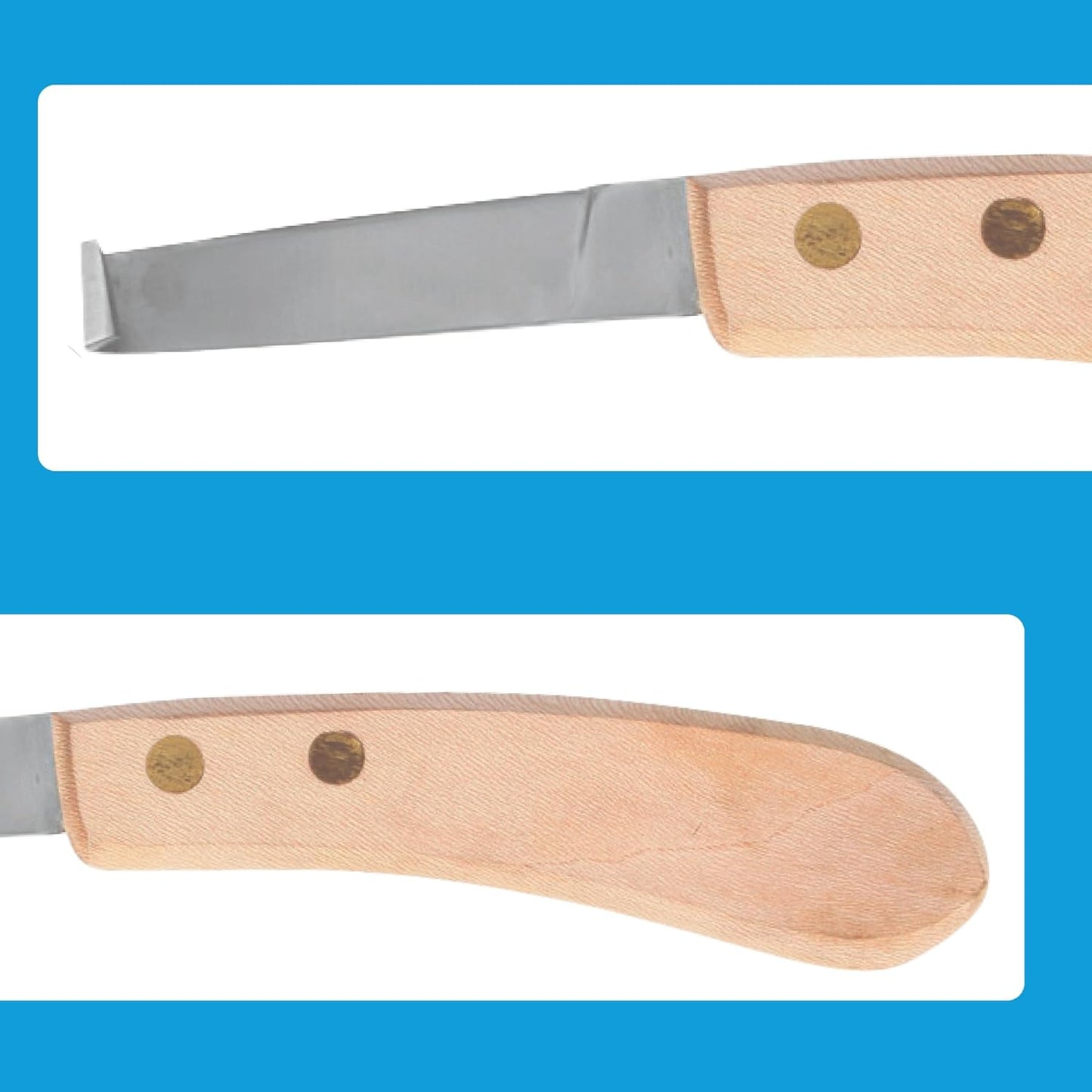 Hoof Knife Single Sided Edge Wide Blade – Stainless Steel Curved Blade Farrier Tool with Fine Wooden Grip, Multipurpose Hoof Trimming Knife for Livestock, 3-Inch Blade, 8.5-Inch Overall