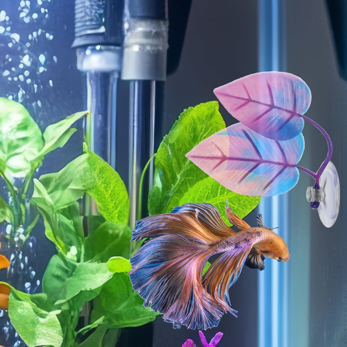 4 Pack Betta Fish Leaf Hammock, Soft Silicone Aquarium Decor, Simulates The Natural Habitat of Betta Fish for Betta Resting Breeding Hiding Playing, Fish Tank Ornaments