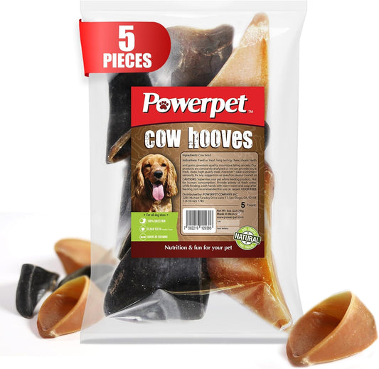 Powerpet 100% Natural Cow Hooves for Dogs – Durable Chews & Dental Treats for All Dog Breeds & Sizes, Helps Reduce Tartar & Boredom, Large Hoofs for Chewing, Supports Clean Teeth & Gums, 5 Pack
