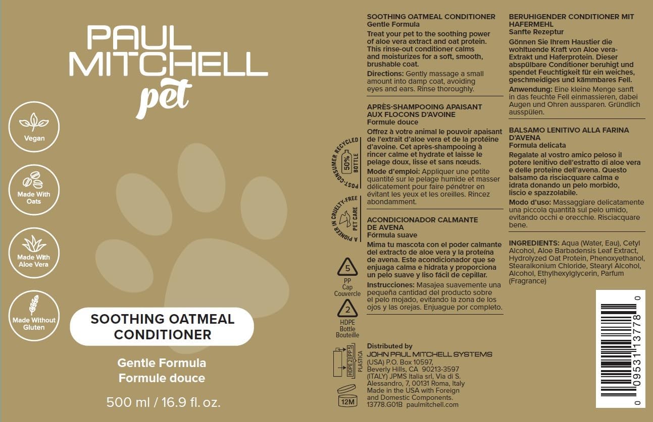 Paul Mitchell Pet Soothing Oatmeal Conditioner, Gentle Formula, 16.9 fl oz