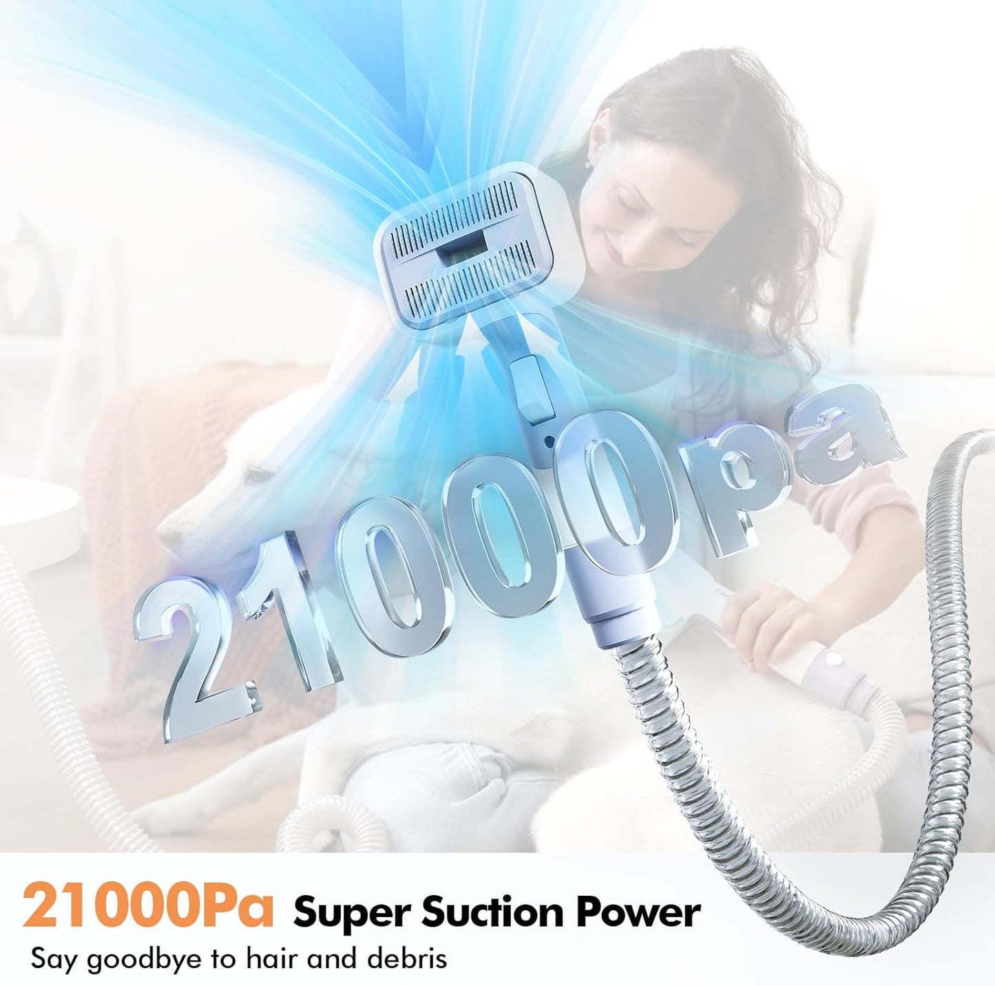 Dog Grooming Vacuum Kit, Dog Vacuum for Shedding Grooming Hair Dryer Kit, 9-in-1 Pet Brush Vacuum with Electric Pet Clippers, 21KPa Adjustable Speed & Temperature - 3L Dust Box