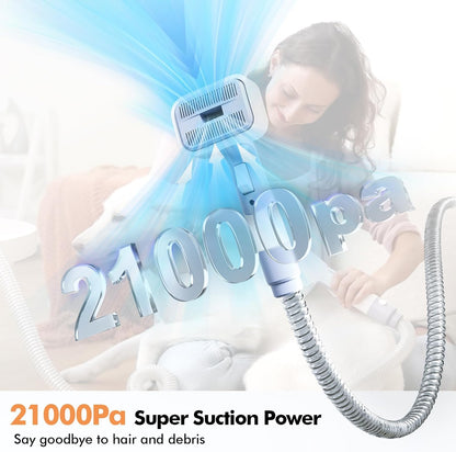 Dog Grooming Vacuum Kit, Dog Vacuum for Shedding Grooming Hair Dryer Kit, 9-in-1 Pet Brush Vacuum with Electric Pet Clippers, 21KPa Adjustable Speed & Temperature - 3L Dust Box