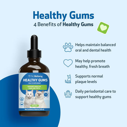 Pet Wellbeing Healthy Gums for Cats - Topical Drops for Oral Care, Dental Health & Fresh Breath - NASC Certified & Vet-Formulated - 4 oz Liquid