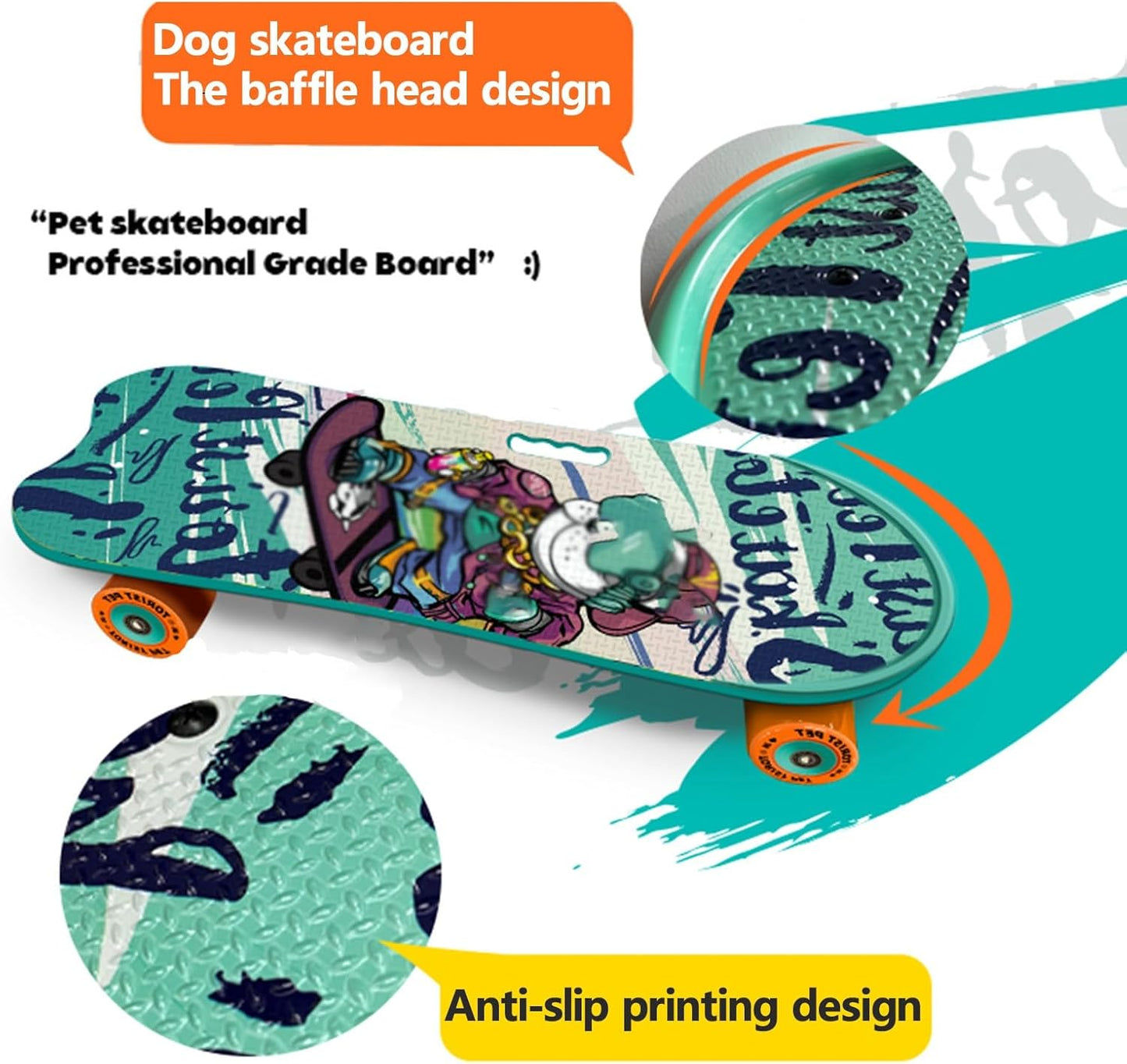 Dog Skateboard, Dog Skateboard for Bulldogs, Cat Skateboard Pu Wheels Pet Skateboard Complete Designed for Dogs and Pets(Yellow)