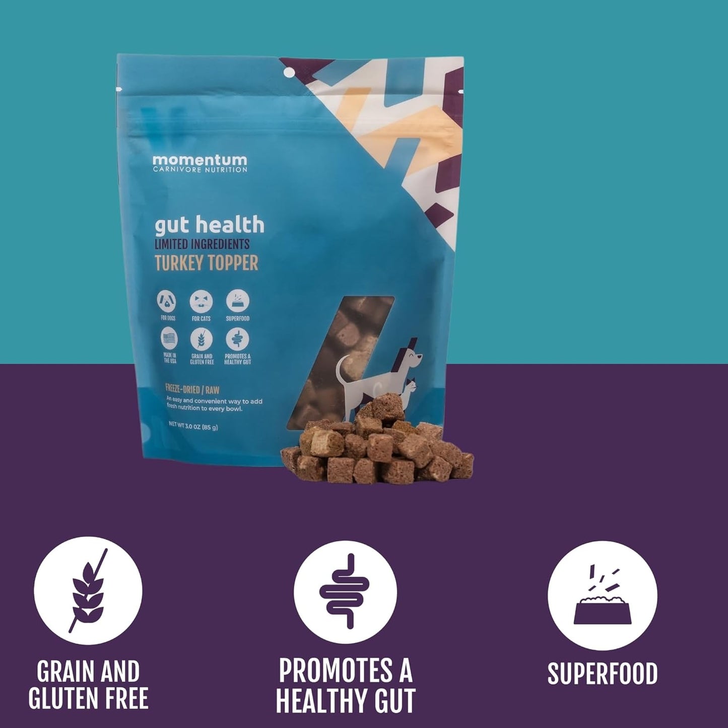 Momentum Carnivore Nutrition Freeze-Dried Wellness Topper 3 Pack – Gut Health, Immune Health & Joint Health – Natural Functional Dog & Cat Food Toppers – Supports Digestion, Immunity & Mobility