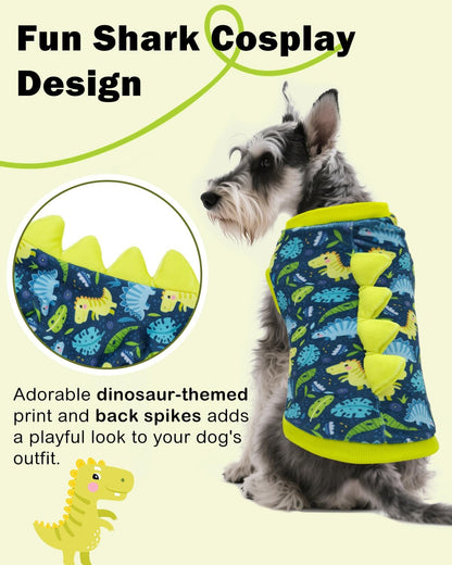 CuteBone Dinosaur Costume Dog Shirt, Stretchy Velvet T-Shirt Clothes for Small Dogs, Soft & Breathable Pet Tee Outfit Cat Apparel for Daily Wear, Cozy Pullover Design Puppy Fashion COSBX06L