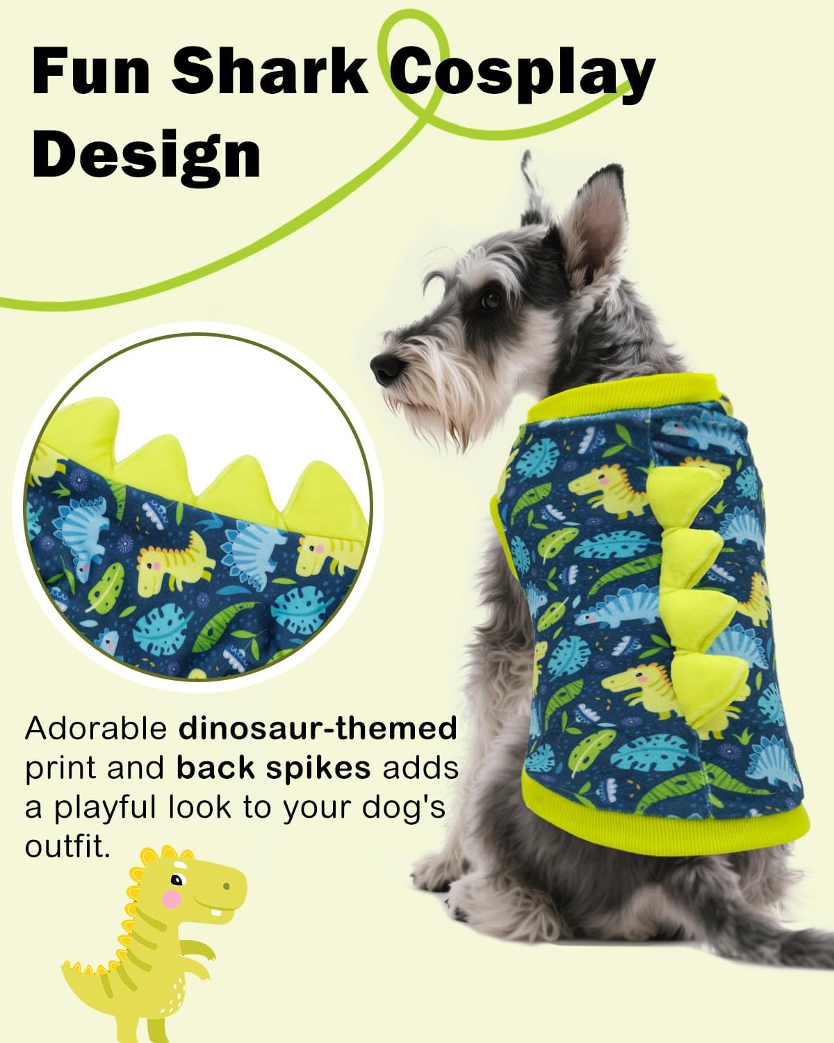 CuteBone Dinosaur Costume Dog Shirt, Stretchy Velvet T-Shirt Clothes for Small Dogs, Soft & Breathable Pet Tee Outfit Cat Apparel for Daily Wear, Cozy Pullover Design Puppy Fashion COSBX06L
