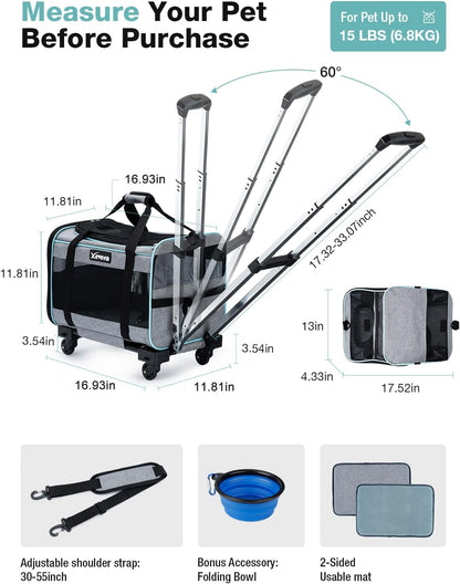 Cat Dog Carrier with Wheels（Total 5pcs - One for Replacement