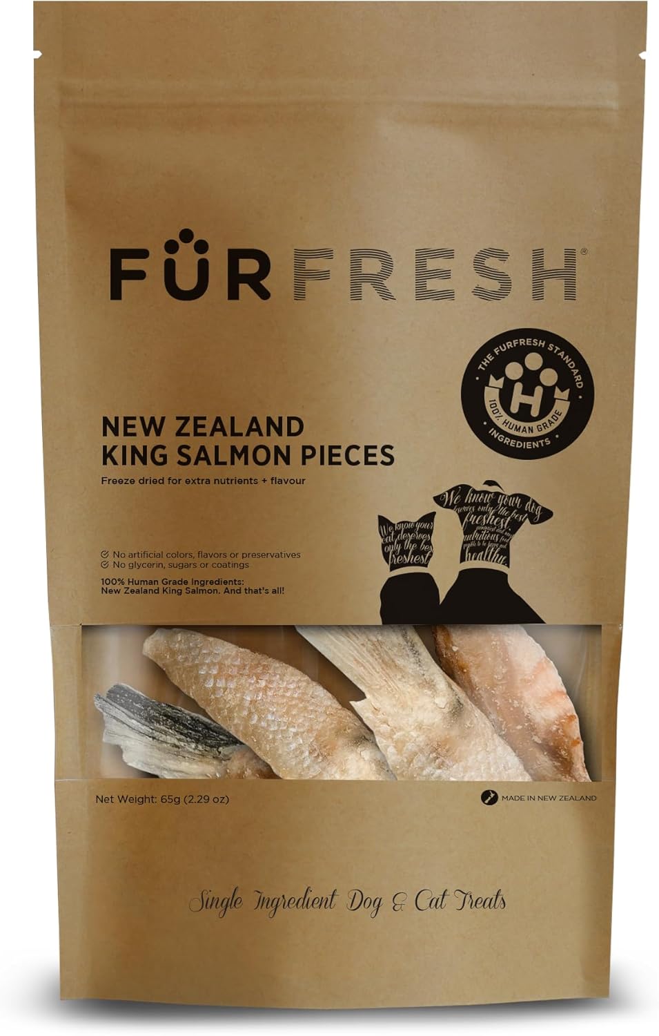 Freeze-Dried NZ King Salmon Pieces (Salmon Bellies) Healthy Dog & Cat Treats - Single Ingredient, No Artificial Colours, Additives, or Preservatives 2.29oz (65g) Bag