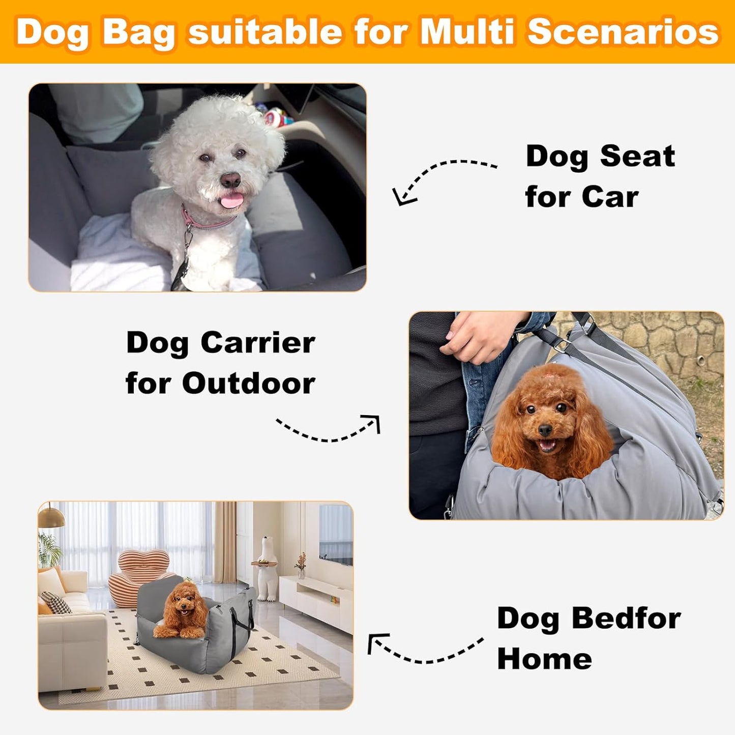 Dog Car Seat for Small Dogs– Waterproof Booster Seat with Memory Foam Cushion, Clip-On Safety Leash, Fits Front & Back Seat, Travel Carrier Bed, up to 25lbs