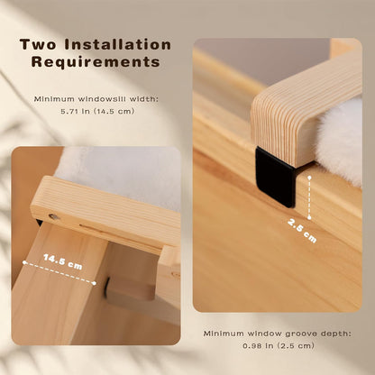 Laveivert 2-in-1 Cat Sill Window Perch, Cat Window Seat for Small & Large Cats, Nartural Color Wood & Metal Frame Cats Indoor Hammock Free-Standing, Easy to Adjust Windowsill