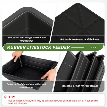 4Pcs Rubber Feed Pan, 3 Gallon Durable Rubber Feed Pan Chicken Dust Bath Livestock Water Bowl for Pig Goat Chicken Dogs Farm Small Animal