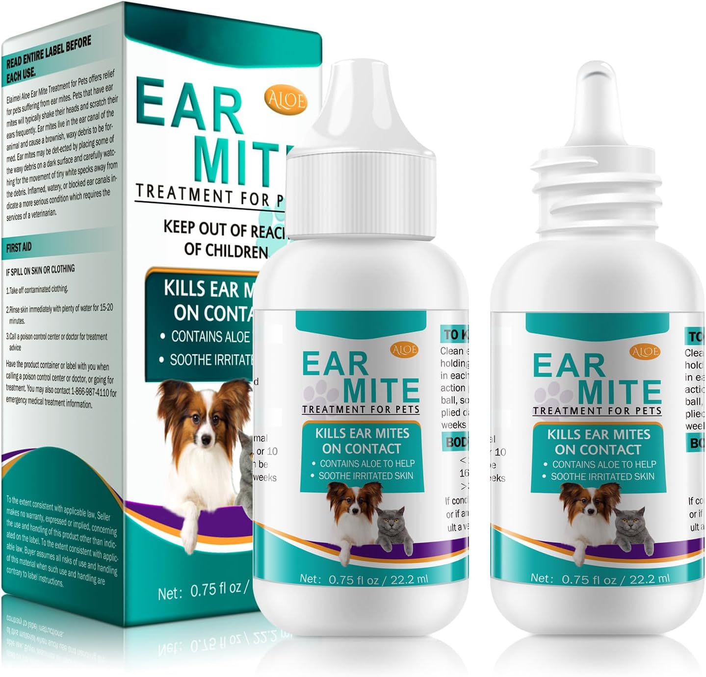 Ear Mite Treatment for Dogs, Dog Ear Infection Treatment, Dog Ear Drops for Itchy Ears Relief, Ear Care for Dogs and Cats, Safe for Pets 2 Pack