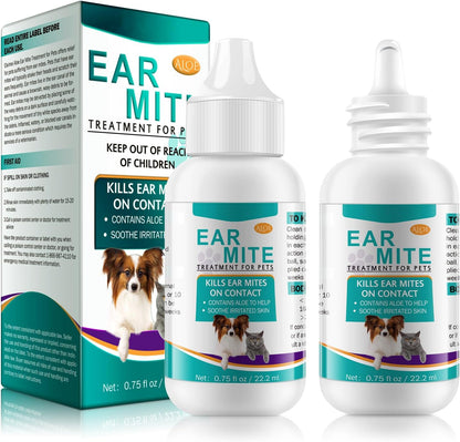 Ear Mite Treatment for Dogs, Dog Ear Infection Treatment, Dog Ear Drops for Itchy Ears Relief, Ear Care for Dogs and Cats, Safe for Pets 2 Pack