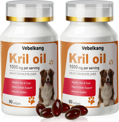 Krill Oil Omega 3 for Dogs - Allergy Relief - Joint Health - Itch Relief, Shedding - Skin and Coat Supplement - 180-Count Deep Sea Krill Oil Capsules - Omega 3 6 9 - EPA & DHA Fatty Acids