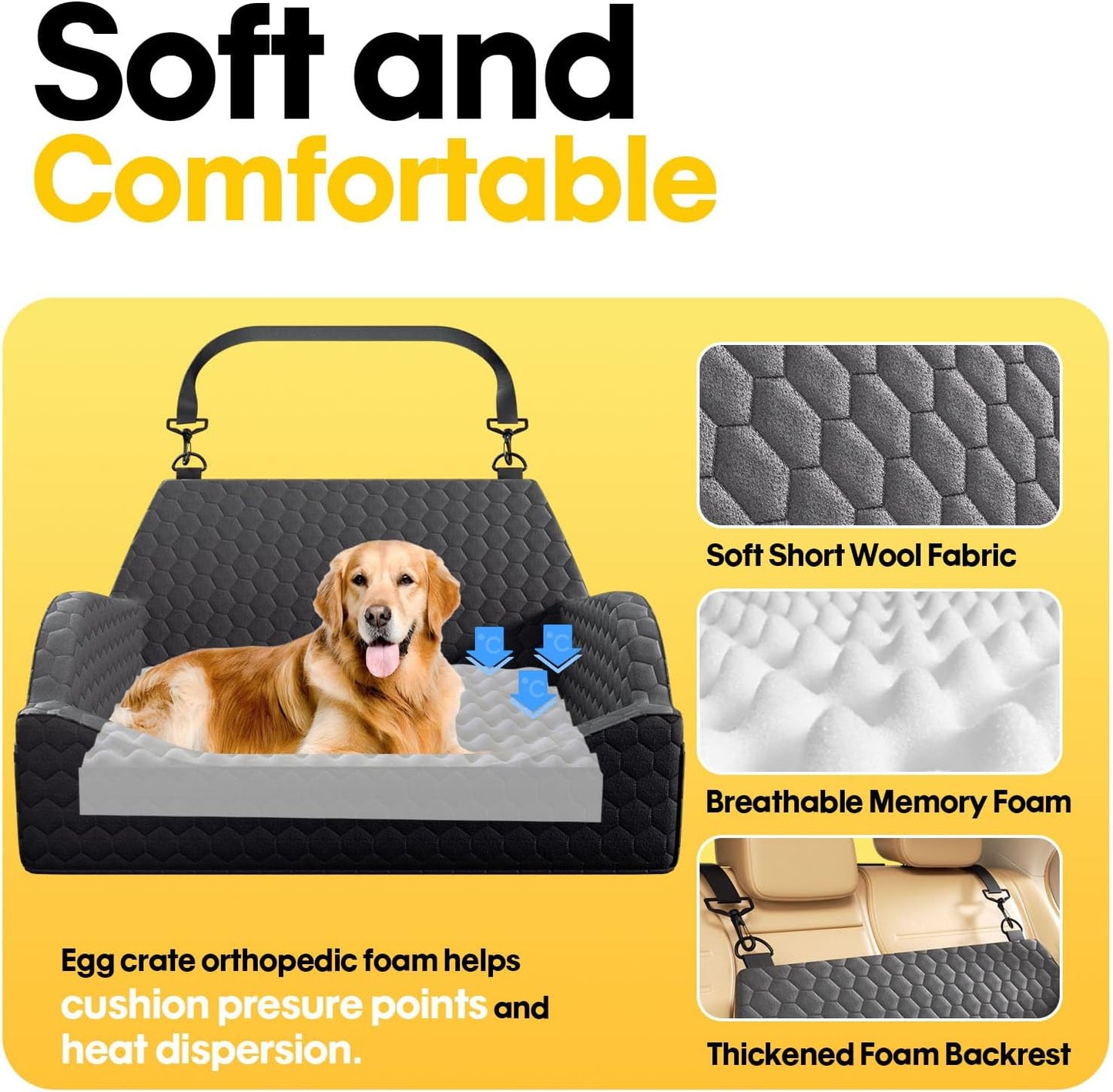 Dog Car Seat for Small Medium Dogs, Memory Foam Dog Booster Seat Elevated Cushion Seat for Dogs Under 55 lbs Pet Travel Bed