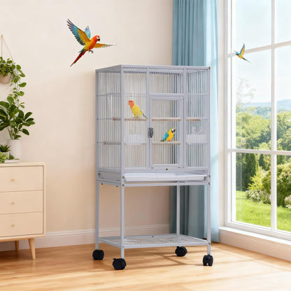 41-Inch Large Parrot Cage with Rolling Stand, Pull-Out Tray & Food Bowls - Spacious Birdcage for Parakeets, Conures, Cockatiels