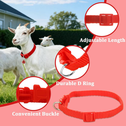 Acrux7 15 Pack Goat Collars with Bells, Adjustable Nylon Goats Collars and Metal Bells, Anti-Lost Grazing Bell for Small Farm Animal Sheep Goat Cow Accessories, 5 Colors