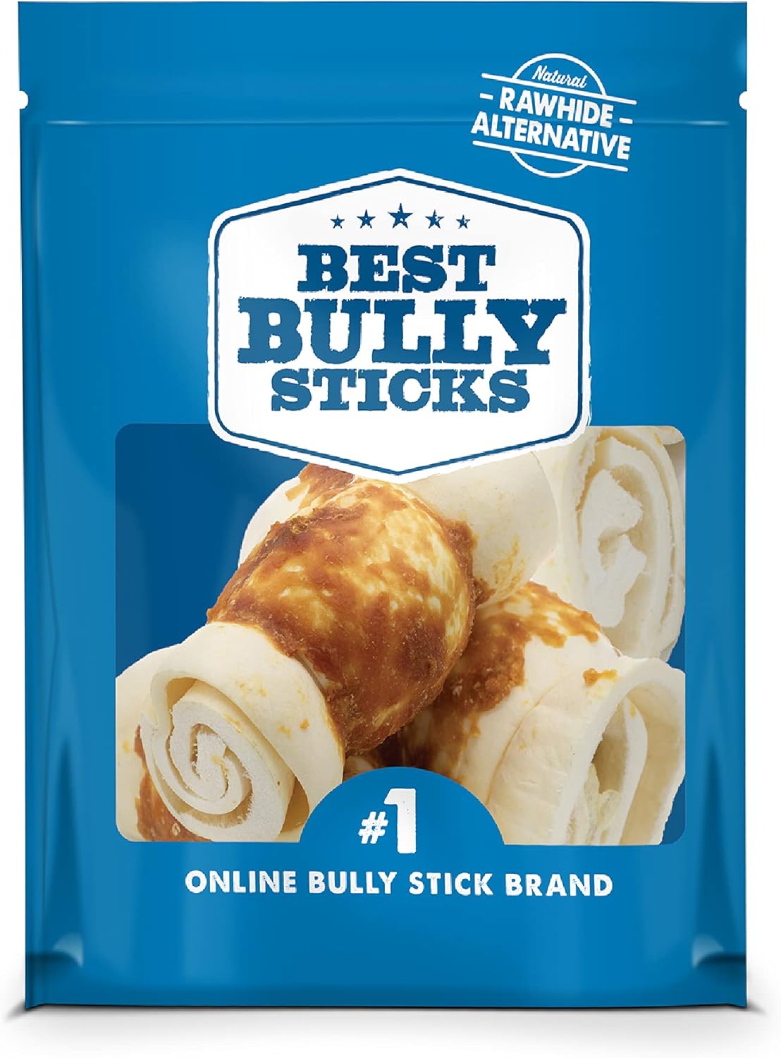 Best Bully Sticks Chicken-Wrapped Beef Cheek Treats - Medium 4 Count (Pack of 1) - All-Natural, Collagen-Rich, Healthy Dog Treats