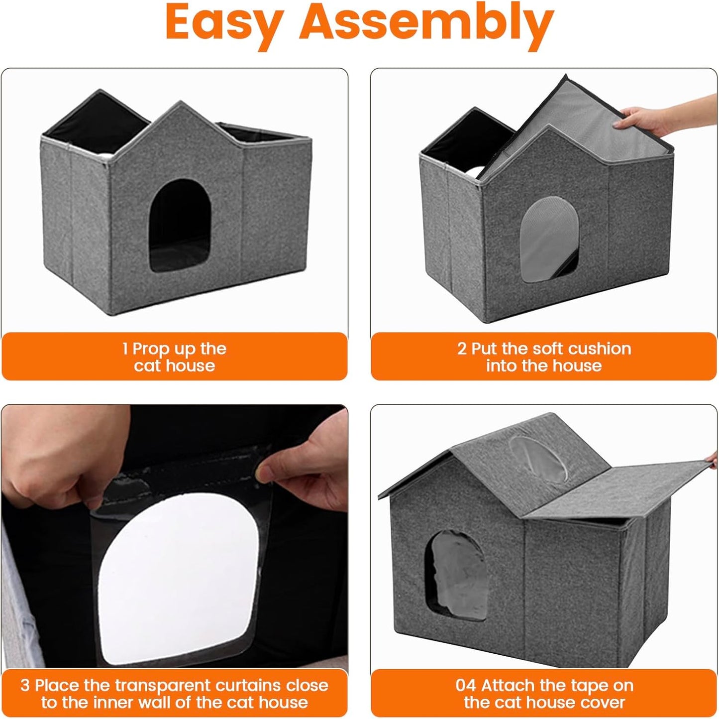 Homegroove Outdoor Cat House Waterproof, Insulated Cat Houses for Outdoor Cats with Removable Soft Mat, Collapsible Feral Cat Shelter for Multiple Cats, Easy to Assemble (Grey, Large)