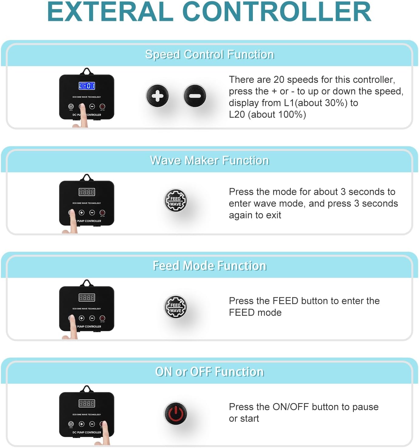 660GPH Aquarium Return pump with LCD display controller, DC 24V 25W aquarium pump for saltwater freshwater aquarium,fish tank,sump,20 speeds ECO Quiet Submersible and inline pump