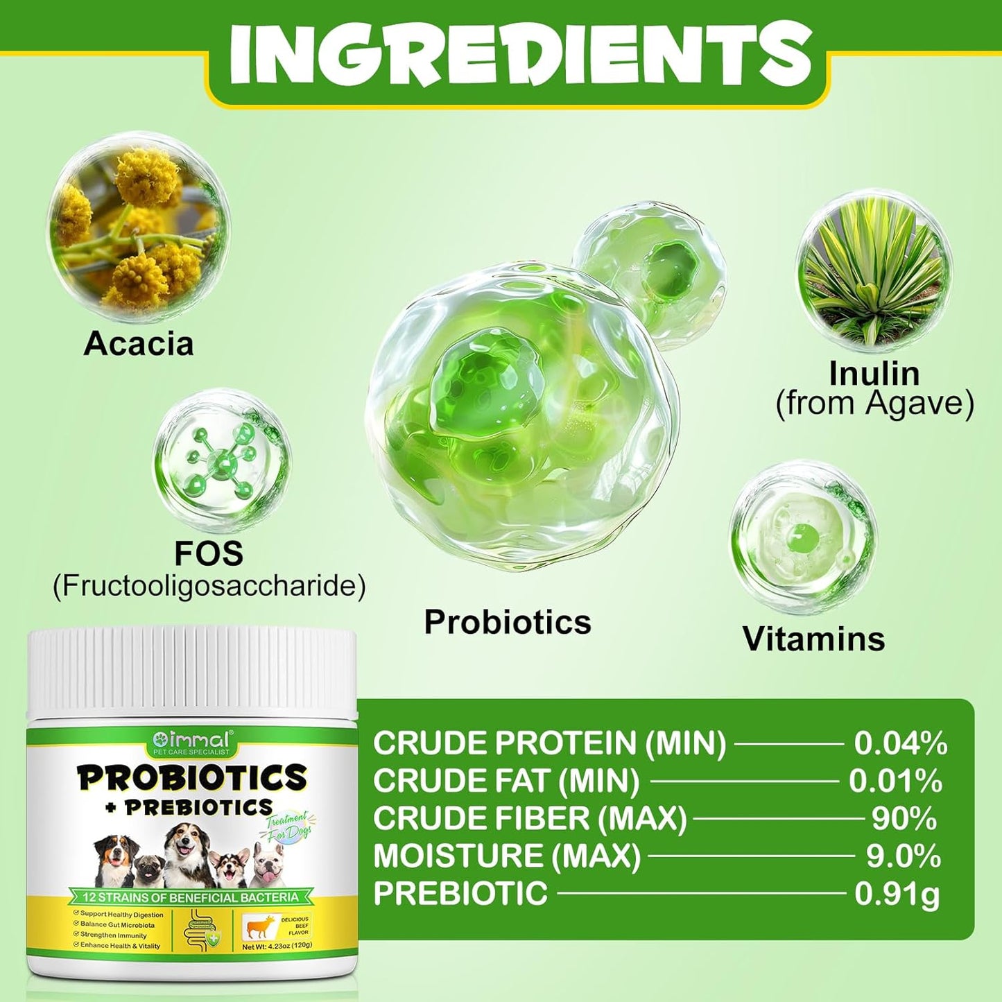 Probiotics Powder for Dogs - Pre & Probiotic Digestive Supplement with Digestive Enzymes & Prebiotics for Dog Support Gut Health, Seasonal Allergies & Immune System Dog Supplies Powder - 120 Scoops