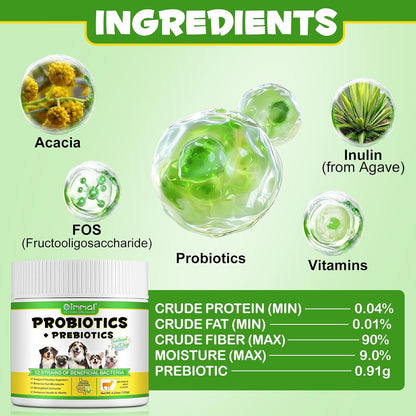 Probiotics Powder for Dogs - Pre & Probiotic Digestive Supplement with Digestive Enzymes & Prebiotics for Dog Support Gut Health, Seasonal Allergies & Immune System Dog Supplies Powder - 120 Scoops
