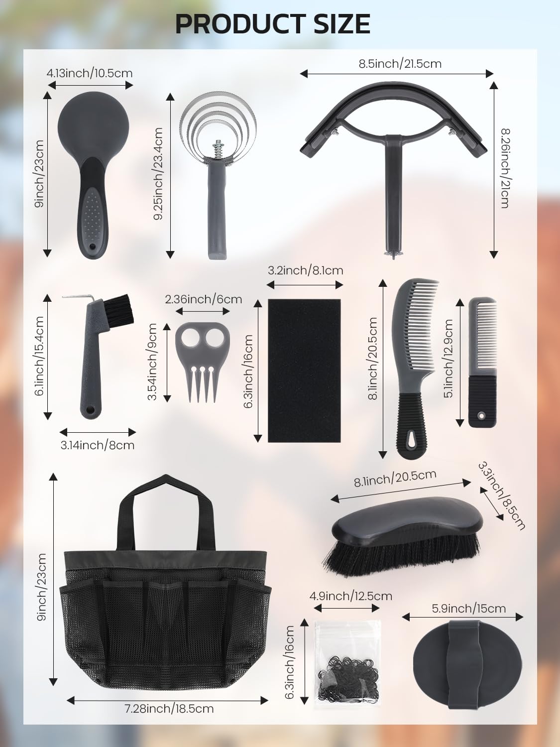 Horse Grooming Kit 12 Pcs – Complete Horse Brushes & Care Supplies Set with Organizer Tote Bag, Equine Coat Grooming Tools, Tack Room Equipment & Gifts for Horse Owners & Lovers