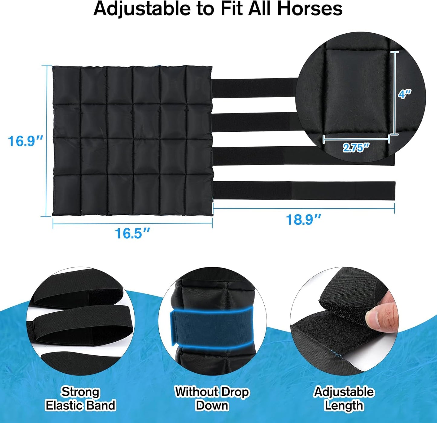 Horse Leg Wraps Set of 2, Horse Ice Leg Boots Perfect for Equestrian Training& Daily Use, Comfortable and Premium Support for Injury Recovery to Fit for All Horses(Black & Blue, 2Pack)