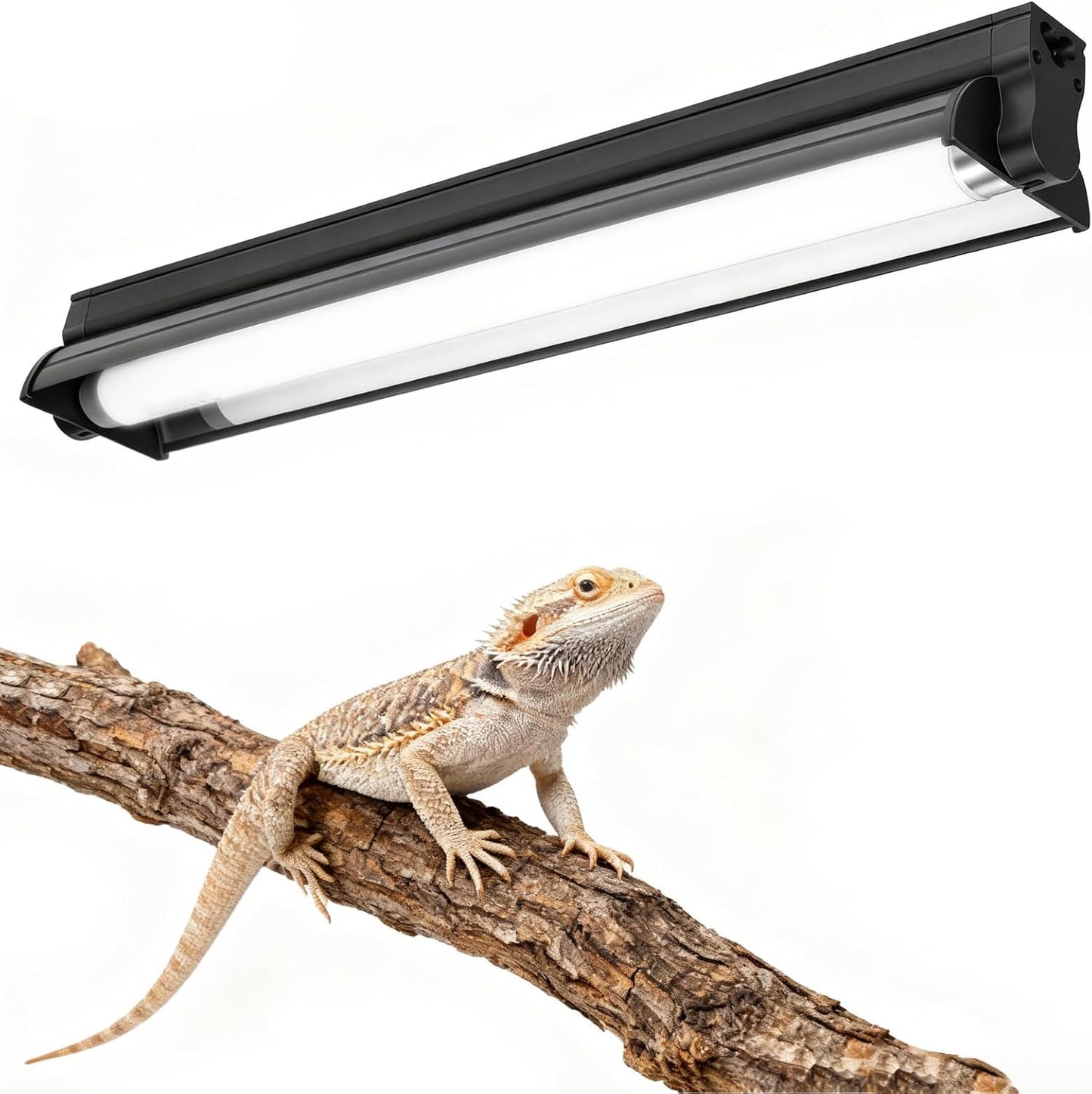 Hypool T8 Strip UVB UVA Reptile Lighting Fixture with 18-Inch 15 Watt UVB 10.0 Fluorescent Bulb Combo Kit, 10-Percent UVB Desert Pet Habitat Light for Reptiles Amphibian Black