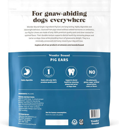 Amazon Brand - Wonder Bound Whole Pig Ears, Single Ingredient, Highly Digestible, Dog Treats for Puppy and Large/Medium Dogs, Pork, 18 Count, 12.7 Ounce (Pack of 2)
