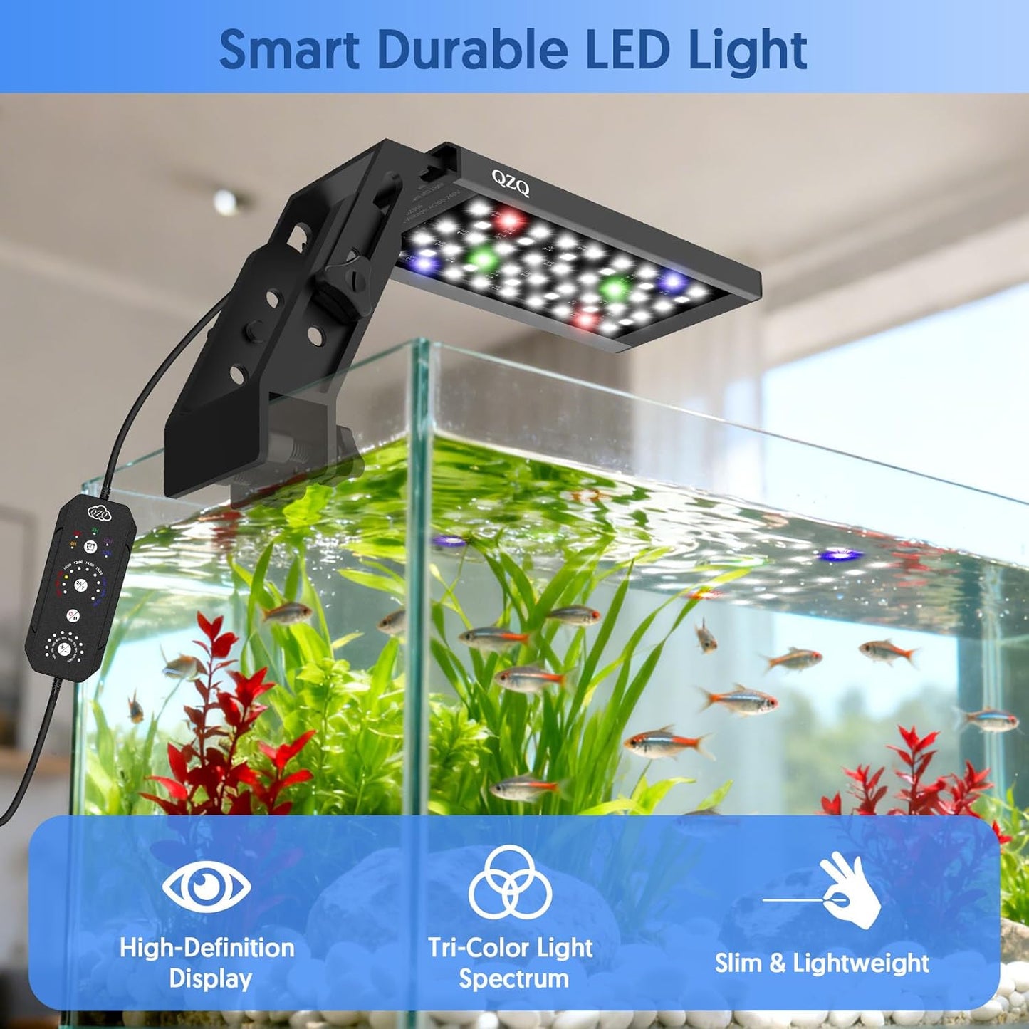 QZQ Fish Tank Light – Aquarium Light 24/7 Mode LED Aquarium Lights for Fish Tank with Adjustable Timer/Brightness, Aquarium Plant Light (16W for 12–20 Inch Tank)