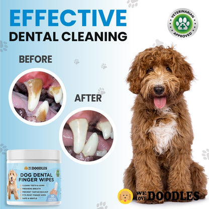We Love Doodles 50 pcs Dog Teeth Cleaning Wipes & Dog Cologne Bundle - Pet Dental Finger Wipes for Dogs, Freshens Breath Dog Dental Wipes, Pawfume After Bath for Smelly Dogs, Fresh Cotton