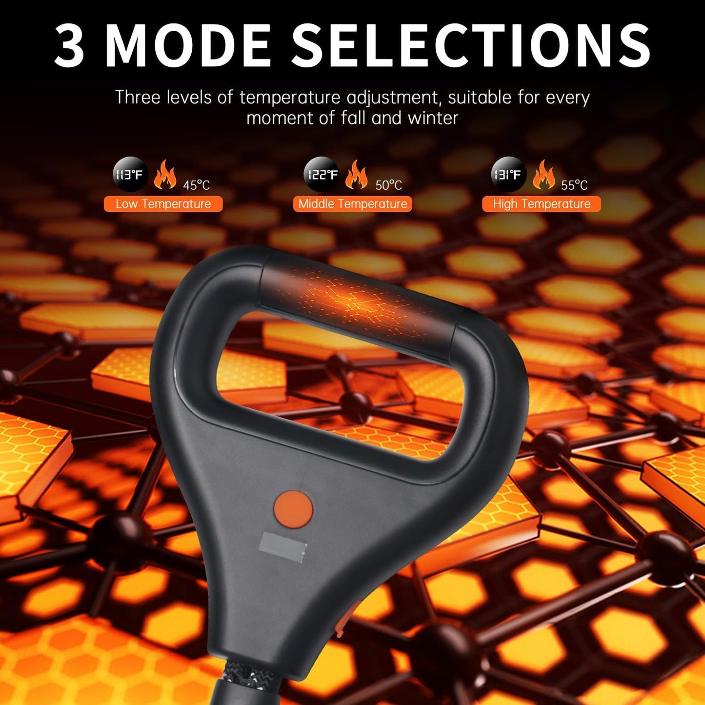 PLAYJOY Heated Handle Dog Leash 6FT Heavy Duty Rope Leash for Medium Large Dogs, Strong Reflective Training Leashes for Pull Control, 3-Mode Warm Grip for Black Winter Dog Walking Traffic Lead