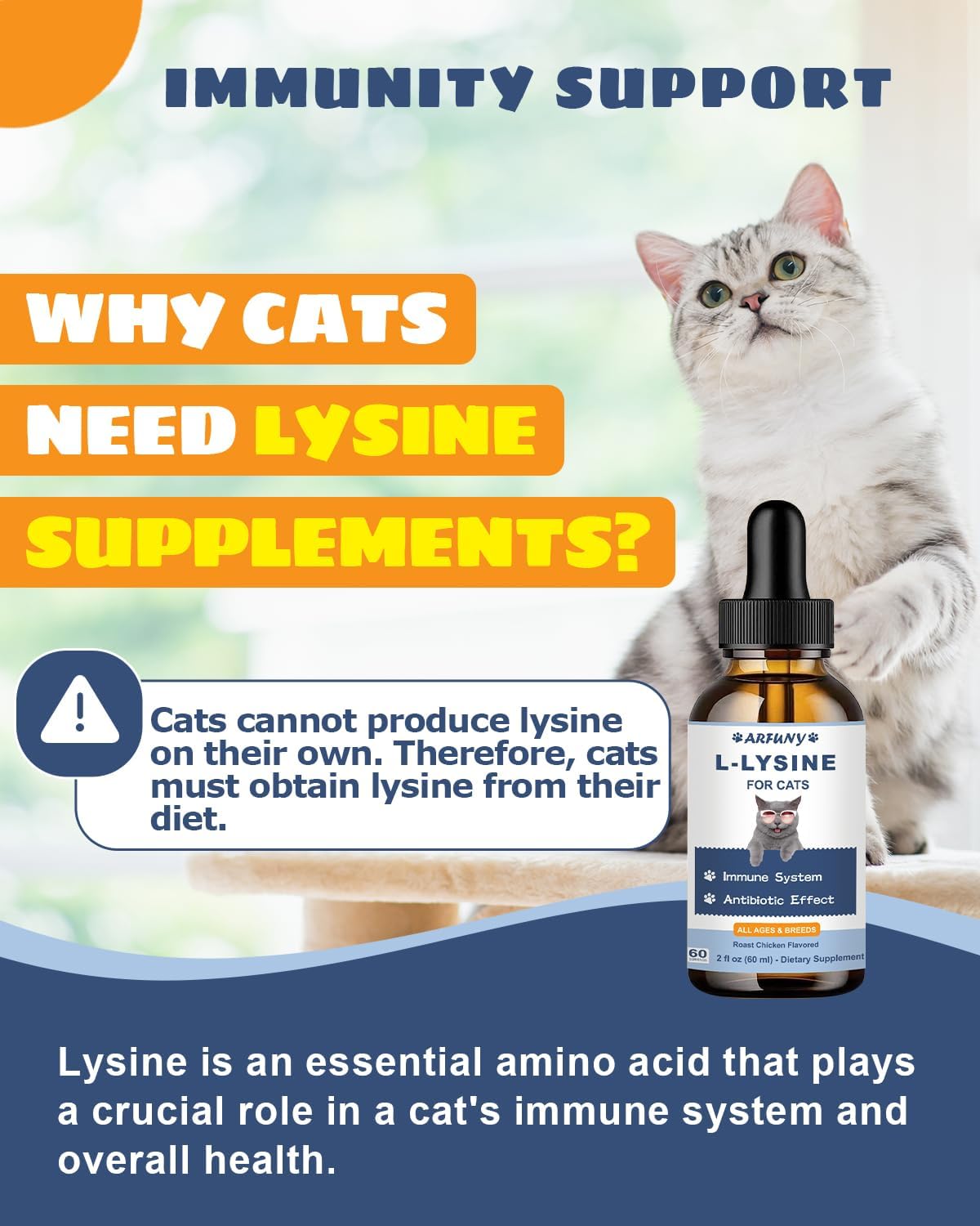 Lysine for Cats & Tear Stain Remover - Supporting Normal Visual Function, Tear Stain Elimination, Cold Relief - Cat Respiratory and Eye Infection Treatment for Runny Nose and Watery Eyes