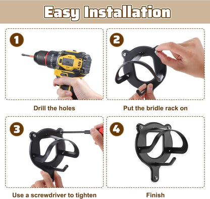 6 Counts Horse Bridle Rack, Metal Bridle Holder with Tubes and Screw, Heavy-Duty Horse Tack Storage Halter Hanger for Tack Room/Horse Blanket Rack/Bridle Holder Wall Mount, Black