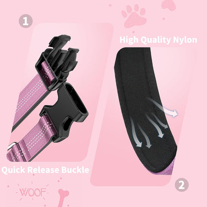 Thickened Padded Durable Dog Collar, Adjustable, Ultra-Durable, Suitable for Medium, and Large Breed Pet Collars (Pink, L)