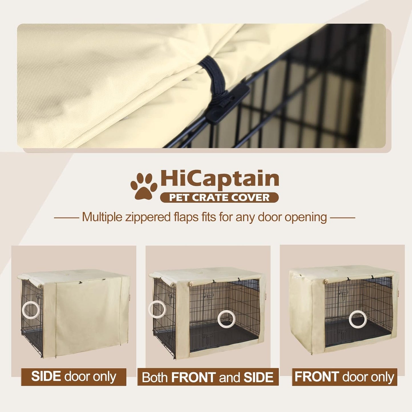 HiCaptain Dog Crate Cover 36.0" L x 23.0" W x 25.0" H with Breathable Mesh, Durable Heavy Duty Kennel Cover, Dual Zippered Panels, Windproof Waterproof UV-Resistant(Beige)
